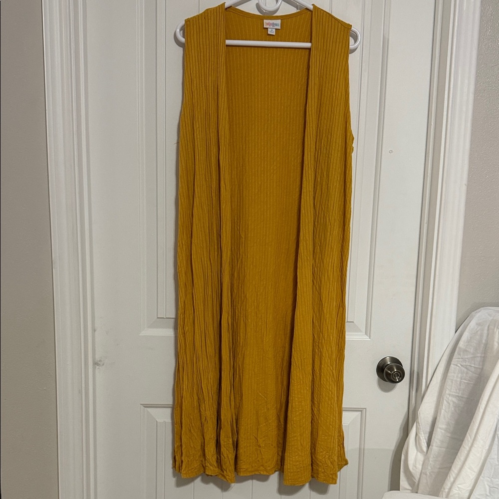LuLaRoe Ribbed Sleeveless Cardigan in Mustard